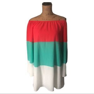 Miin off shoulder tri color dress